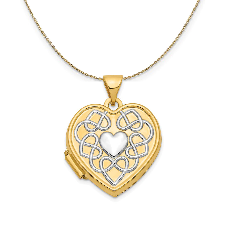14k Yellow Gold, Rhodium Heart of Gold Locket Necklace, Item N23677 by The Black Bow Jewelry Co.