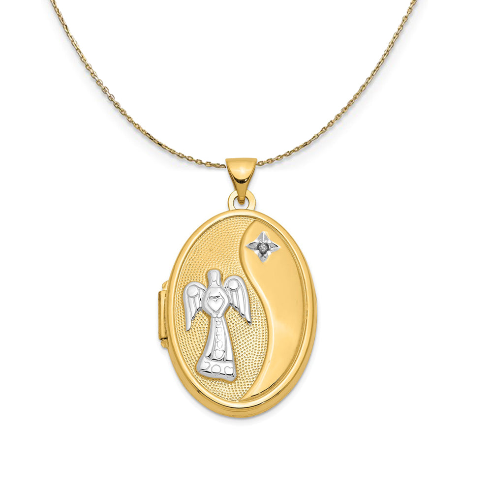 14k Yellow Gold Reverse Diamond Guardian Angel Locket Necklace, Item N23680 by The Black Bow Jewelry Co.