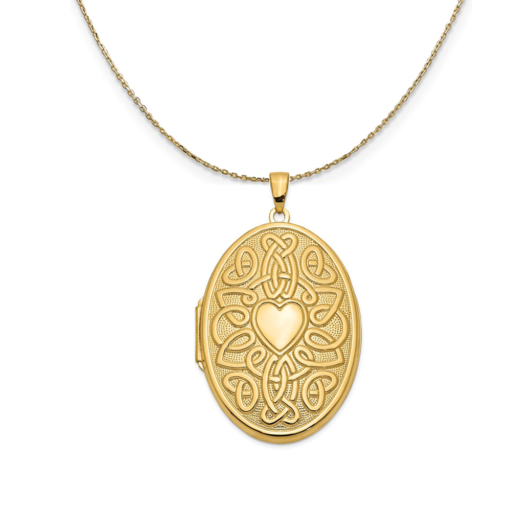 14k Yellow Gold 38mm Celtic Heart Oval Locket Necklace, Item N23681 by The Black Bow Jewelry Co.