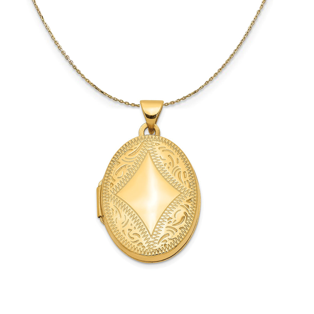 14k Yellow Gold 21mm Textured Oval Locket Necklace, Item N23686 by The Black Bow Jewelry Co.