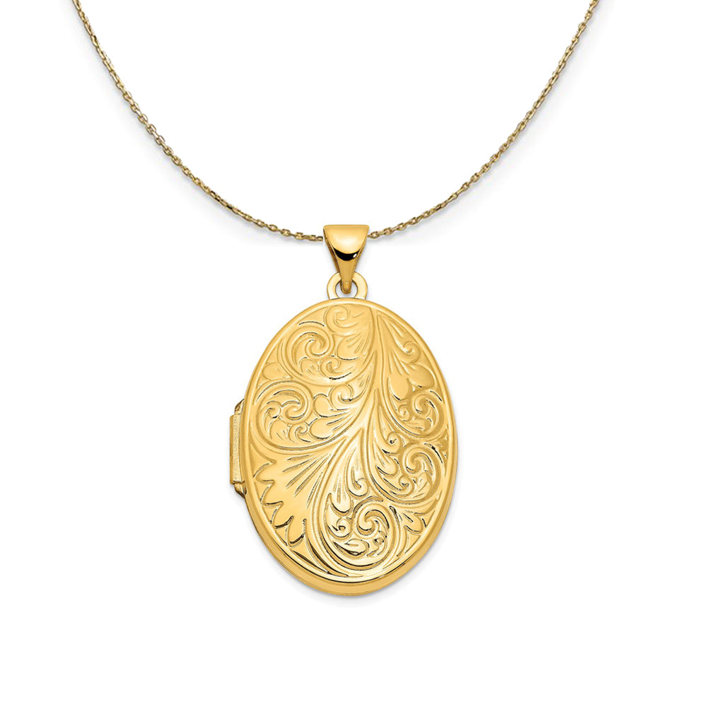14k Yellow Gold 26mm Scroll Domed Oval Locket Necklace, Item N23690 by The Black Bow Jewelry Co.