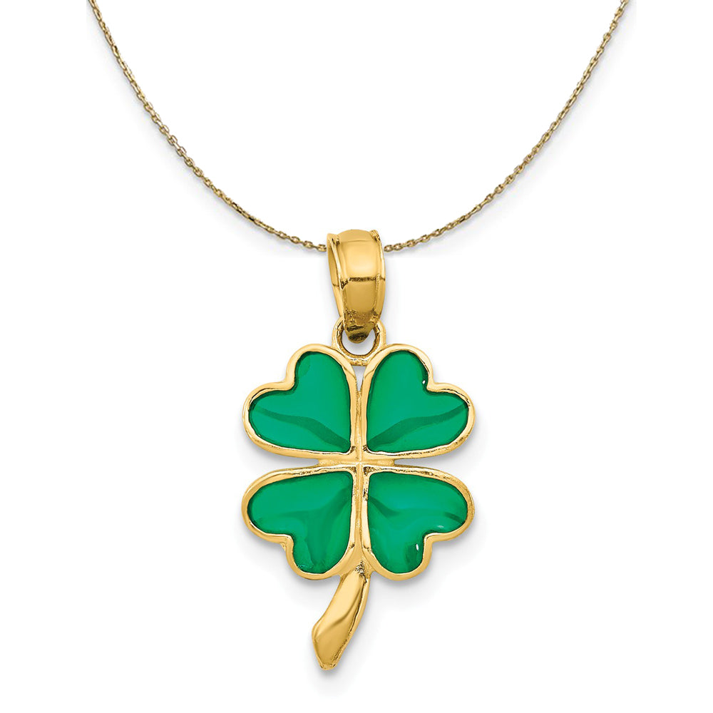 14k Yellow Gold Clear Acrylic 4 Leaf Clover, 10mm Necklace, Item N23709 by The Black Bow Jewelry Co.