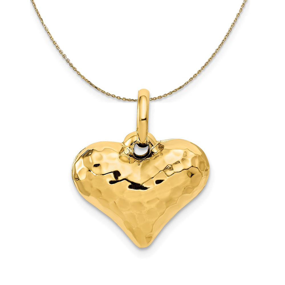 14k Yellow Gold Hollow Faceted Puffed Heart Necklace, Item N23723 by The Black Bow Jewelry Co.