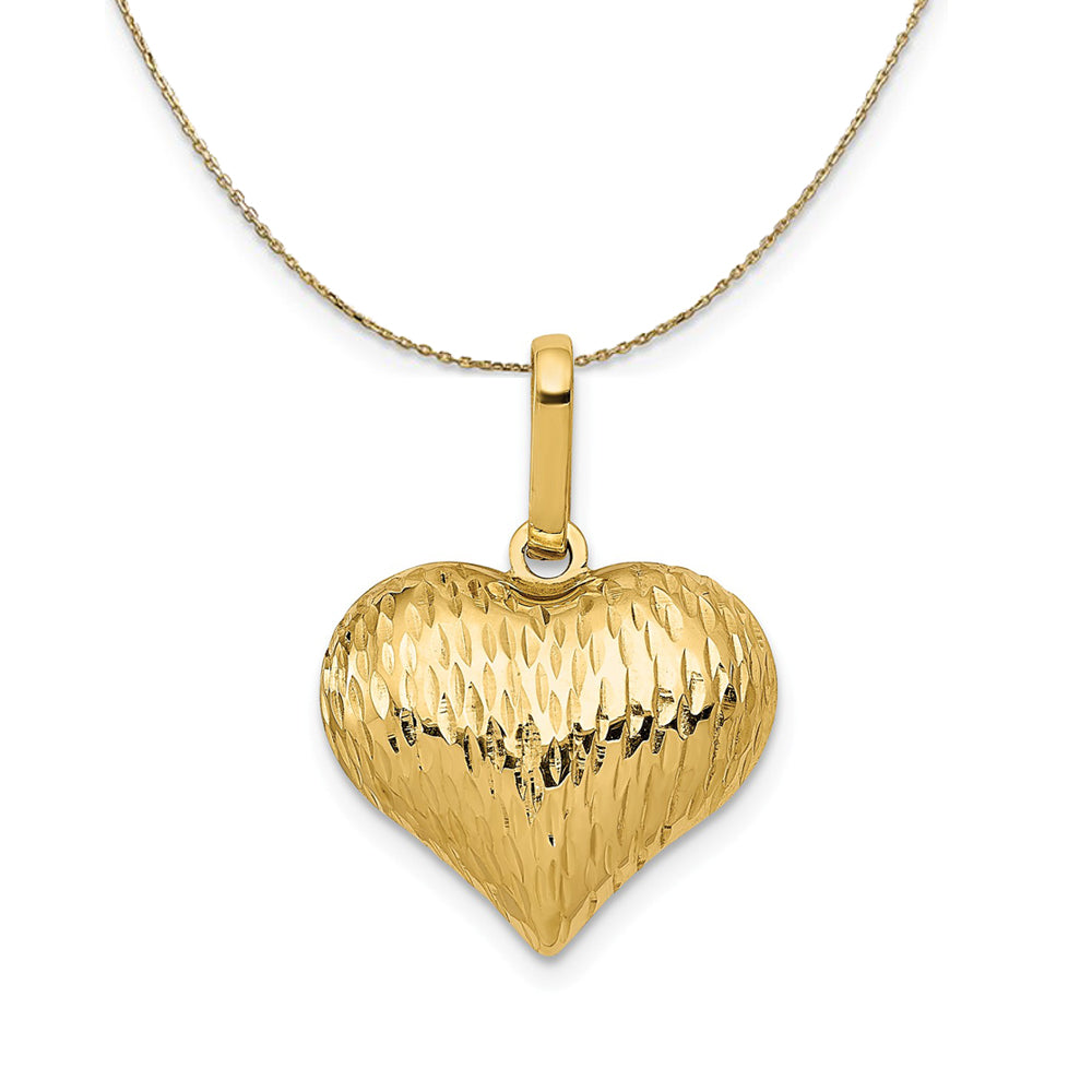 14k Yellow Gold Diamond Cut Puffed Heart Necklace, Item N23729 by The Black Bow Jewelry Co.