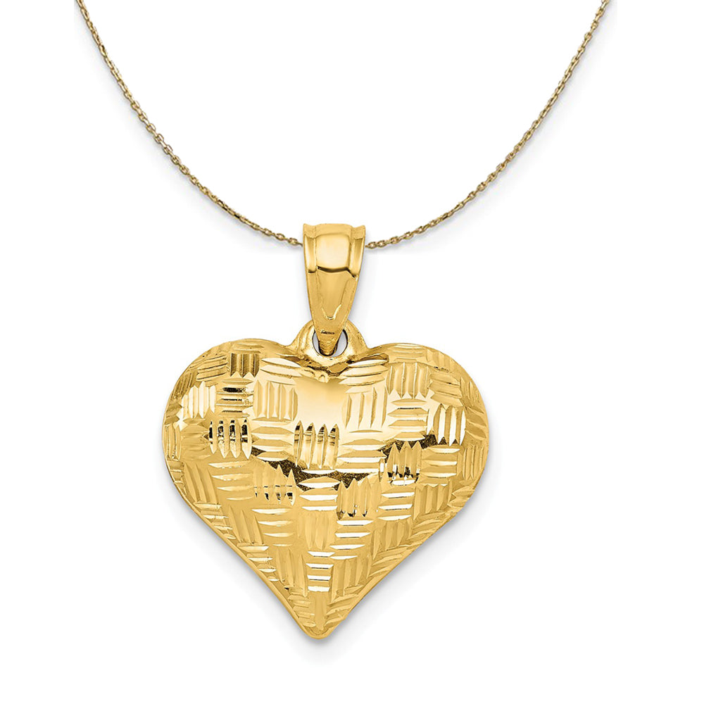 14k Yellow Gold Textured Puff Heart Necklace, Item N23733 by The Black Bow Jewelry Co.