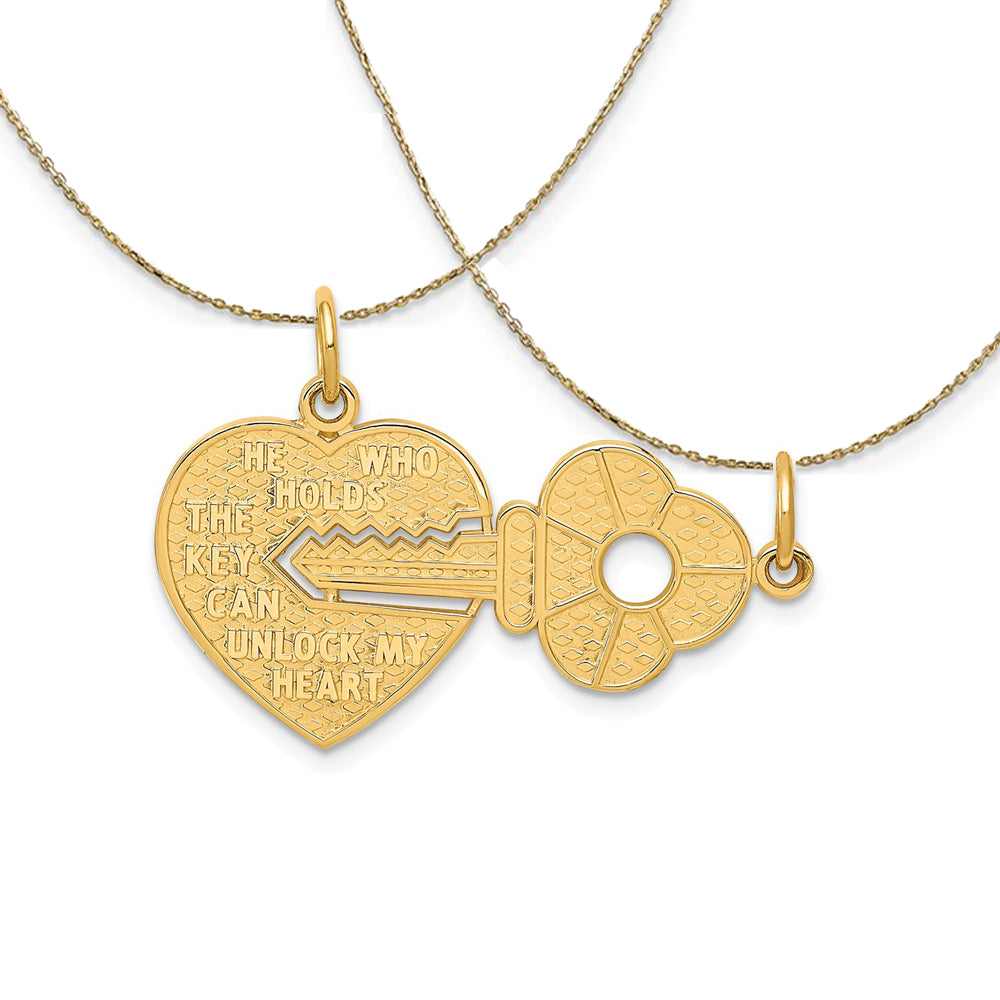 14k Yellow Gold Heart with a Key Set Necklace, Item N23746 by The Black Bow Jewelry Co.