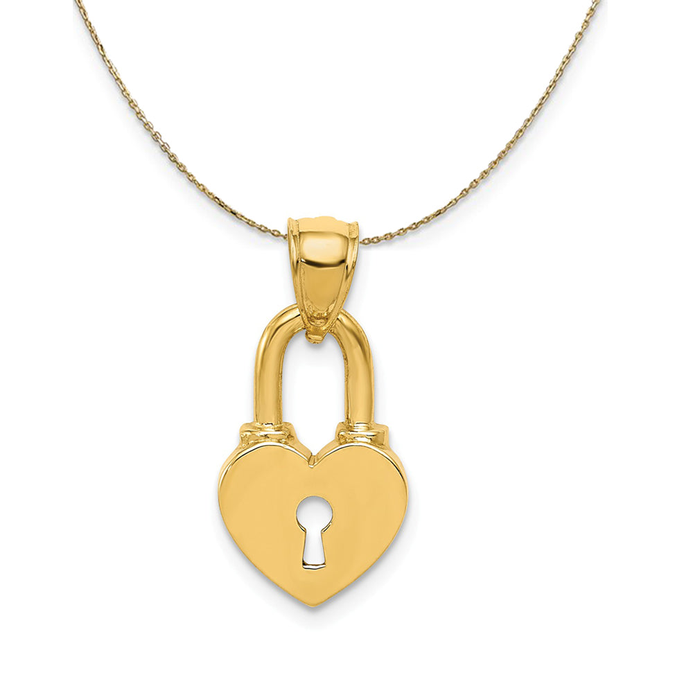 14k Yellow Gold Heart Key Hole Lock (10mm) Necklace, Item N23749 by The Black Bow Jewelry Co.