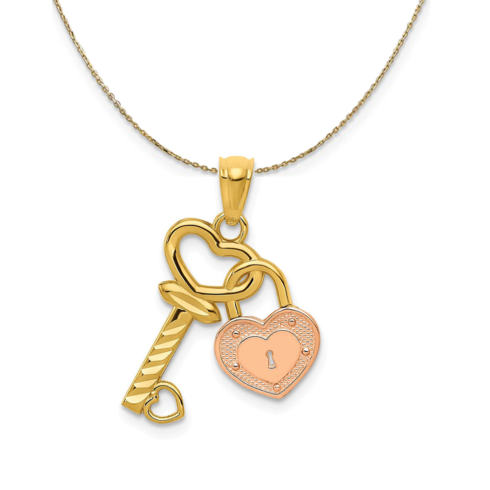 14k Two Tone Gold Heart Lock and Key Necklace, Item N23750 by The Black Bow Jewelry Co.