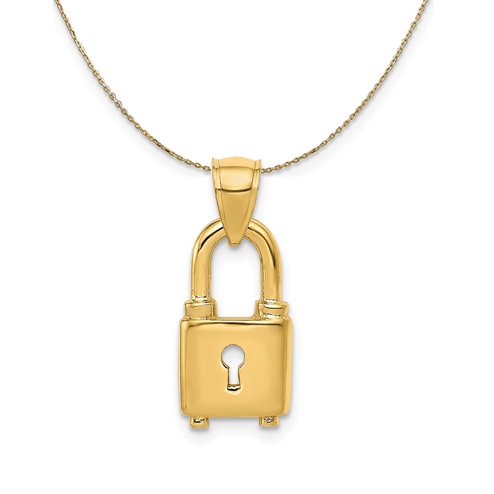 14k Yellow Gold Polished Key Hole Lock Necklace, Item N23755 by The Black Bow Jewelry Co.