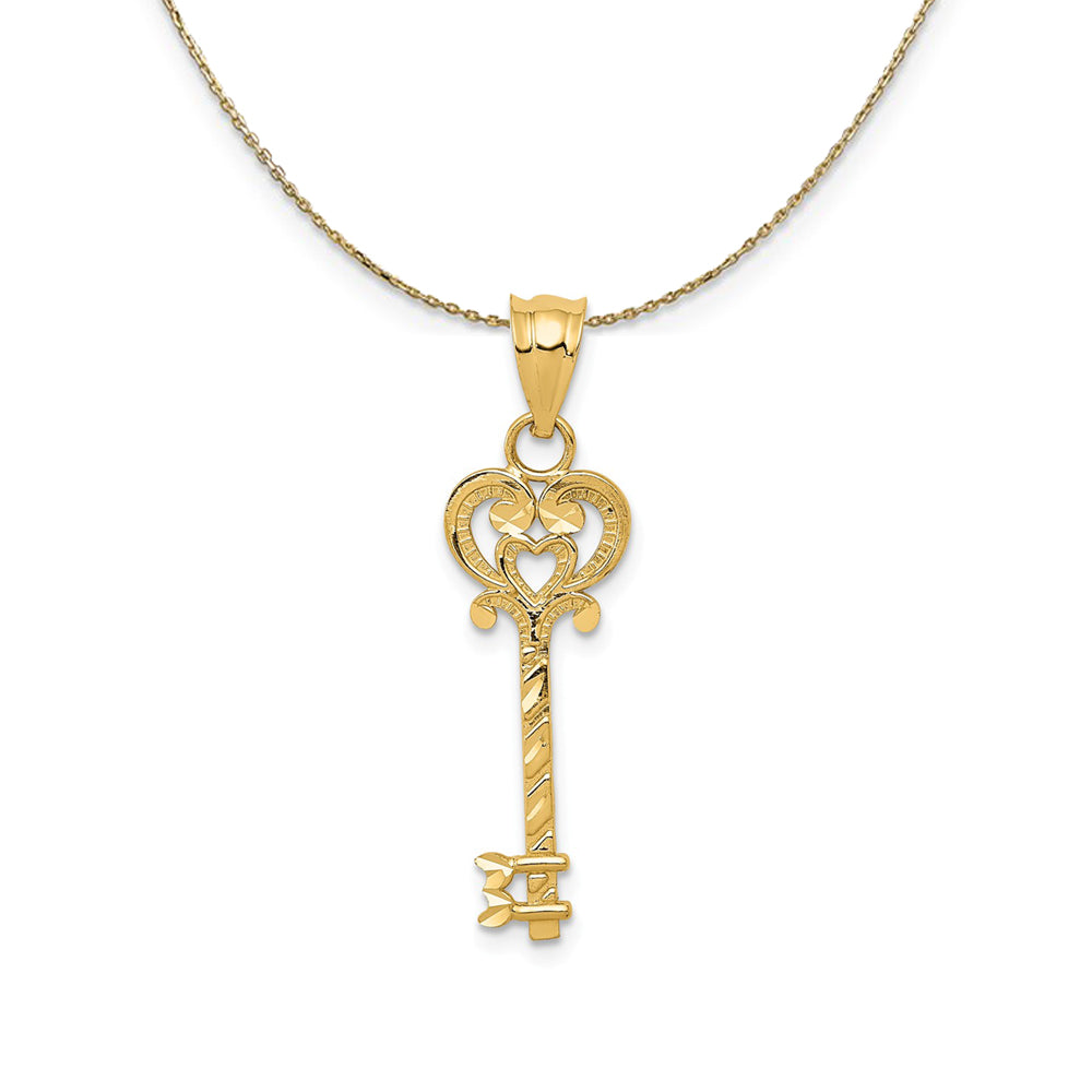 14k Yellow Gold Diamond Cut Key Necklace, Item N23771 by The Black Bow Jewelry Co.