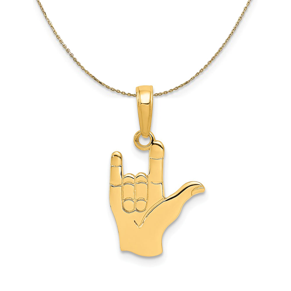 14k Yellow Gold I Love You Hand/Sign Language Necklace, Item N23804 by The Black Bow Jewelry Co.