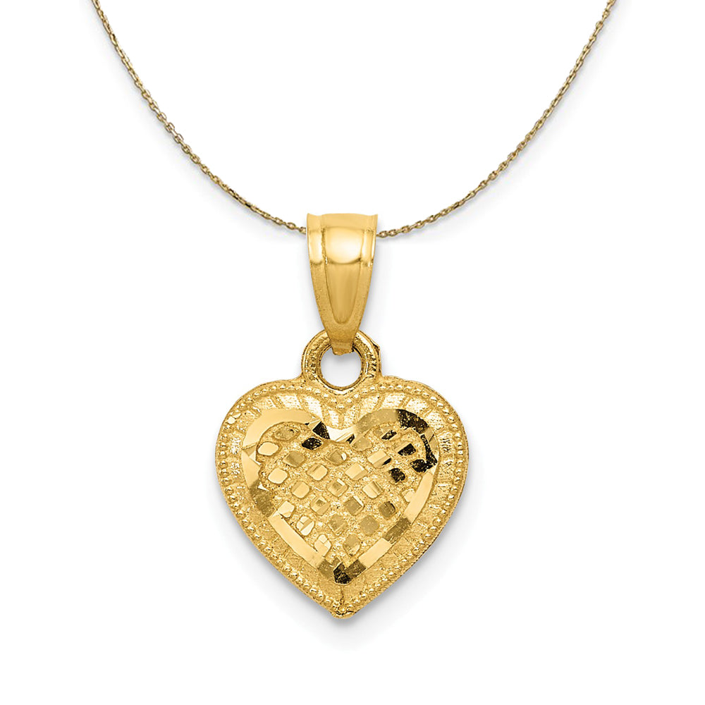 14k Yellow Gold Diamond Cut Lattice Heart (10mm) Necklace, Item N23823 by The Black Bow Jewelry Co.