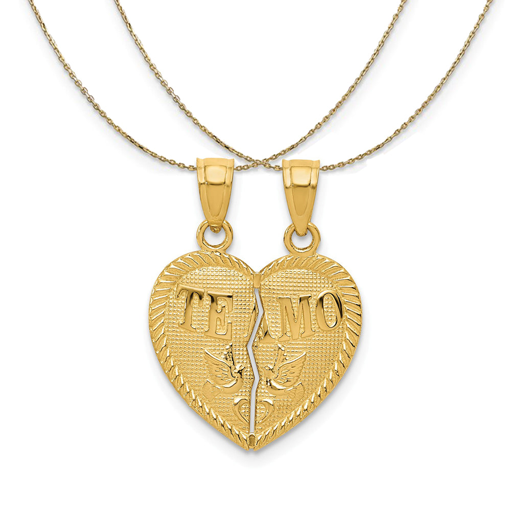 14k Yellow Gold TE AMO Set of 2 Heart (16mm) Necklace, Item N23875 by The Black Bow Jewelry Co.