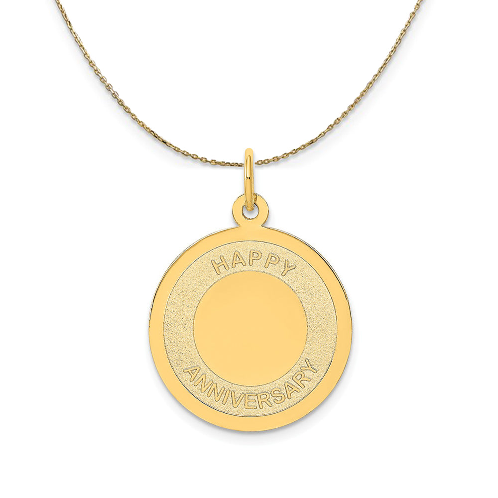 14k Yellow Gold Happy Anniversary Disc Necklace, Item N23893 by The Black Bow Jewelry Co.