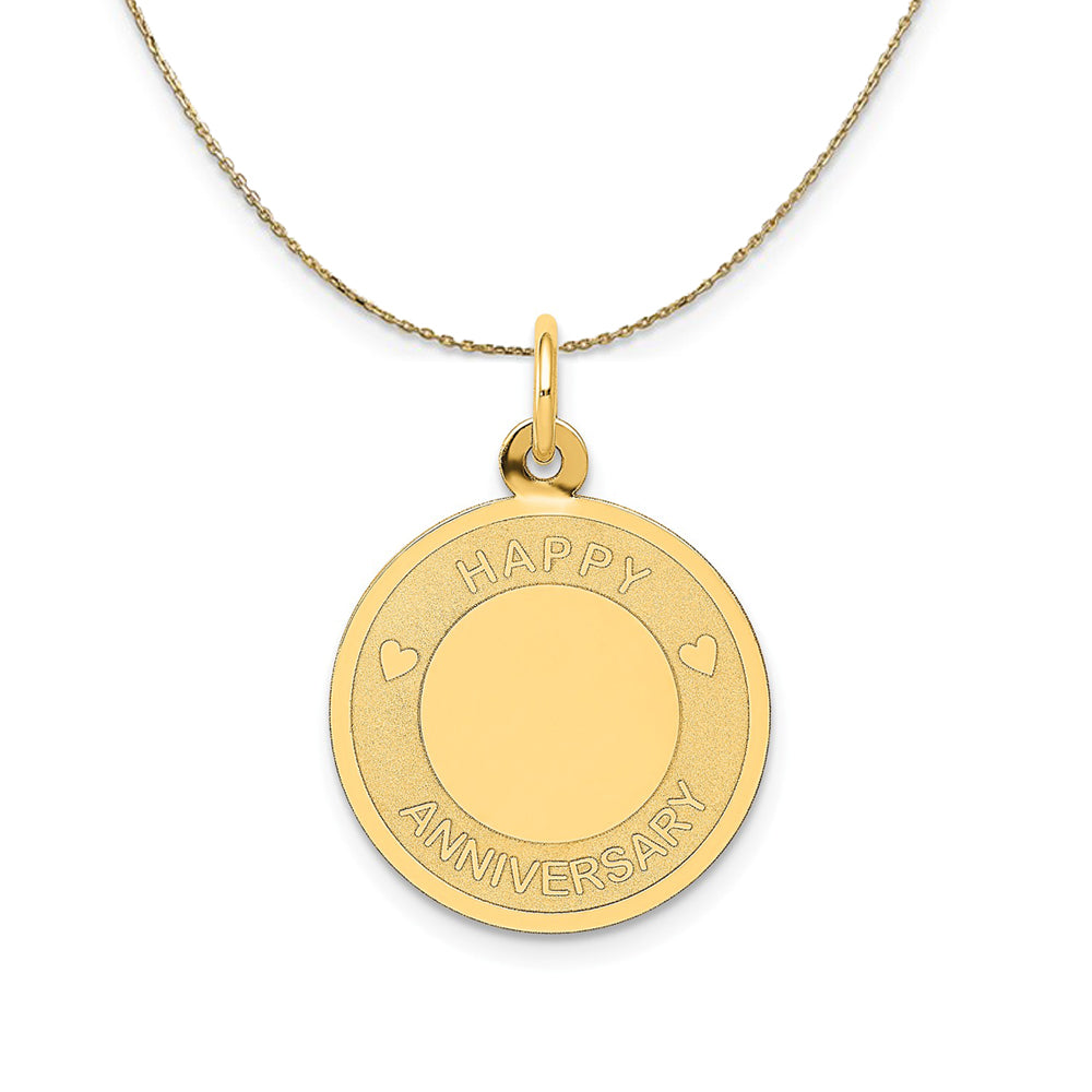 14k Yellow Gold Happy Anniversary Disc Necklace, Item N23894 by The Black Bow Jewelry Co.