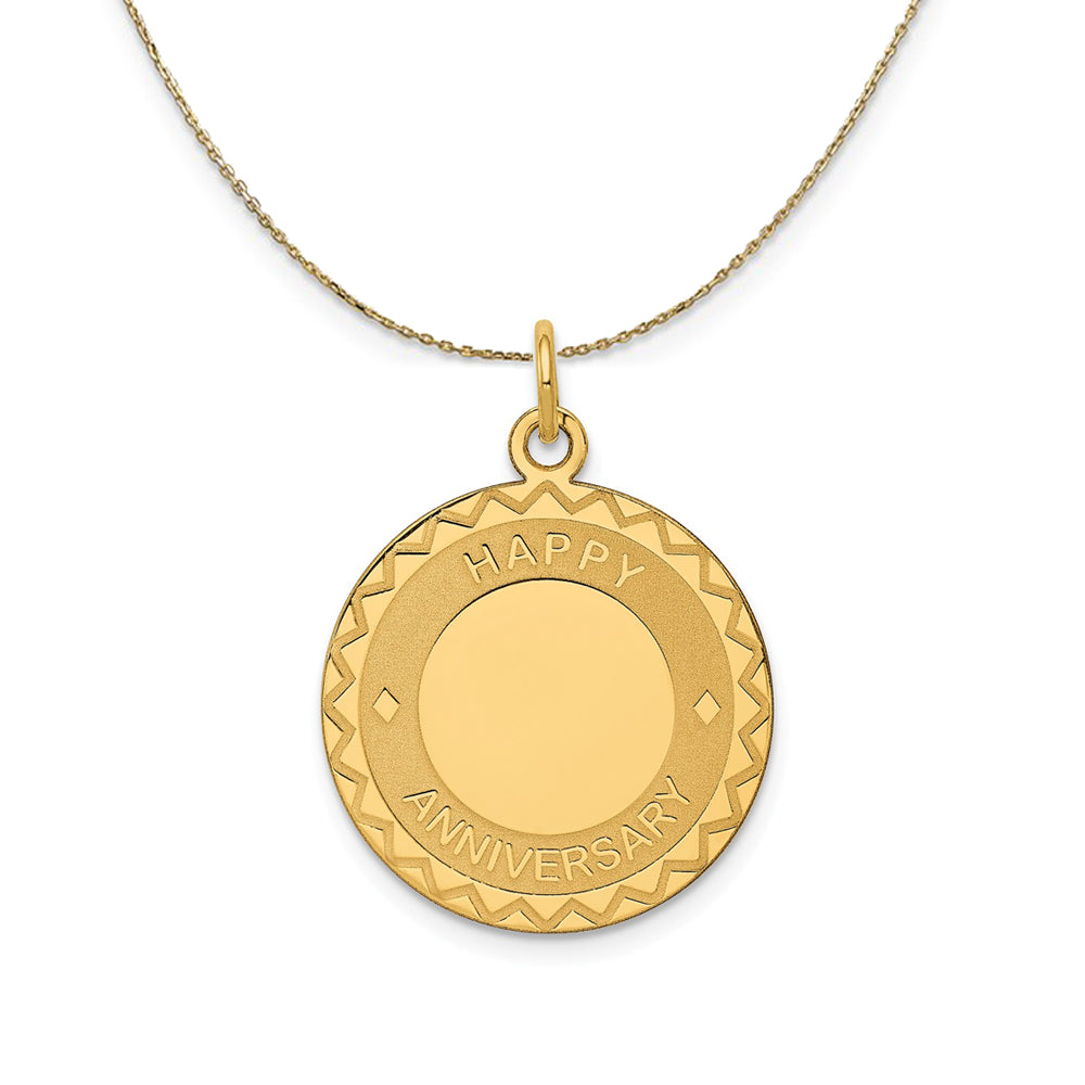 14k Yellow Gold Happy Anniversary Disc Necklace, Item N23914 by The Black Bow Jewelry Co.