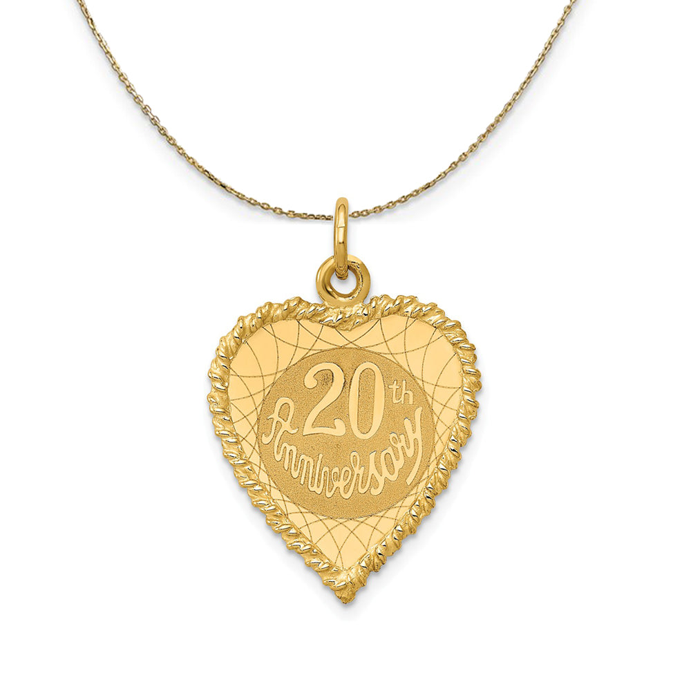 14k Yellow Gold 20th Anniversary Rope Heart Necklace, Item N23919 by The Black Bow Jewelry Co.