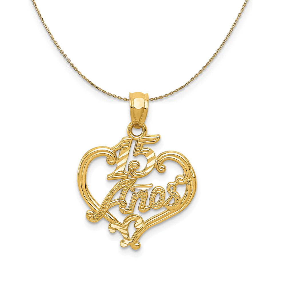 14k Yellow Gold 15 Anos Heart Necklace, Item N23956 by The Black Bow Jewelry Co.