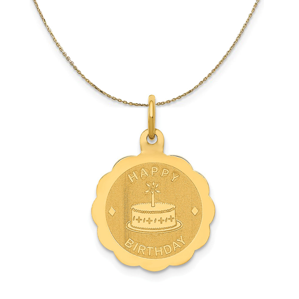 14k Yellow Gold Happy Birthday Necklace, Item N23993 by The Black Bow Jewelry Co.