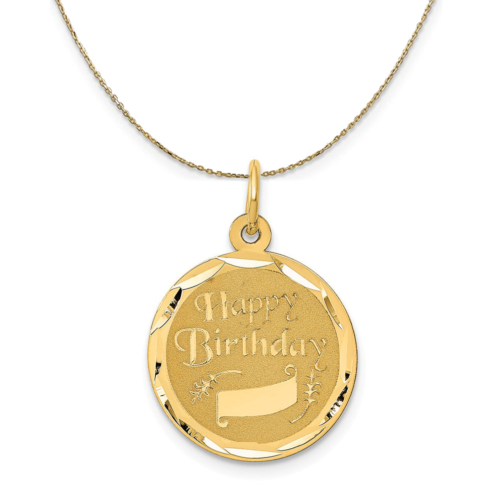 14k Yellow Gold Happy Birthday w Banner Circle Necklace, Item N23994 by The Black Bow Jewelry Co.