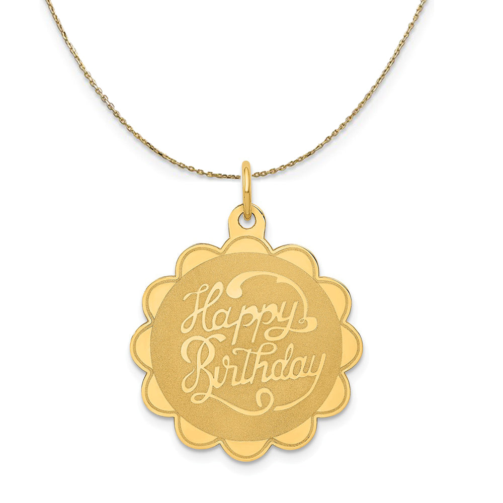 14k Yellow Gold Happy Birthday Disc Necklace, Item N23996 by The Black Bow Jewelry Co.