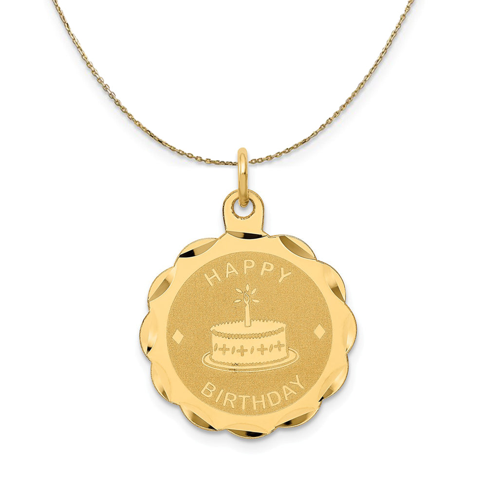 14k Yellow Gold Etched Happy Birthday Necklace, Item N23997 by The Black Bow Jewelry Co.