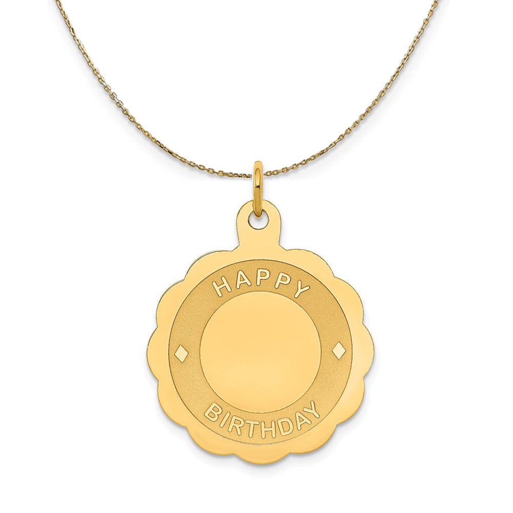 14k Yellow Gold Happy Birthday Disc Necklace, Item N23998 by The Black Bow Jewelry Co.