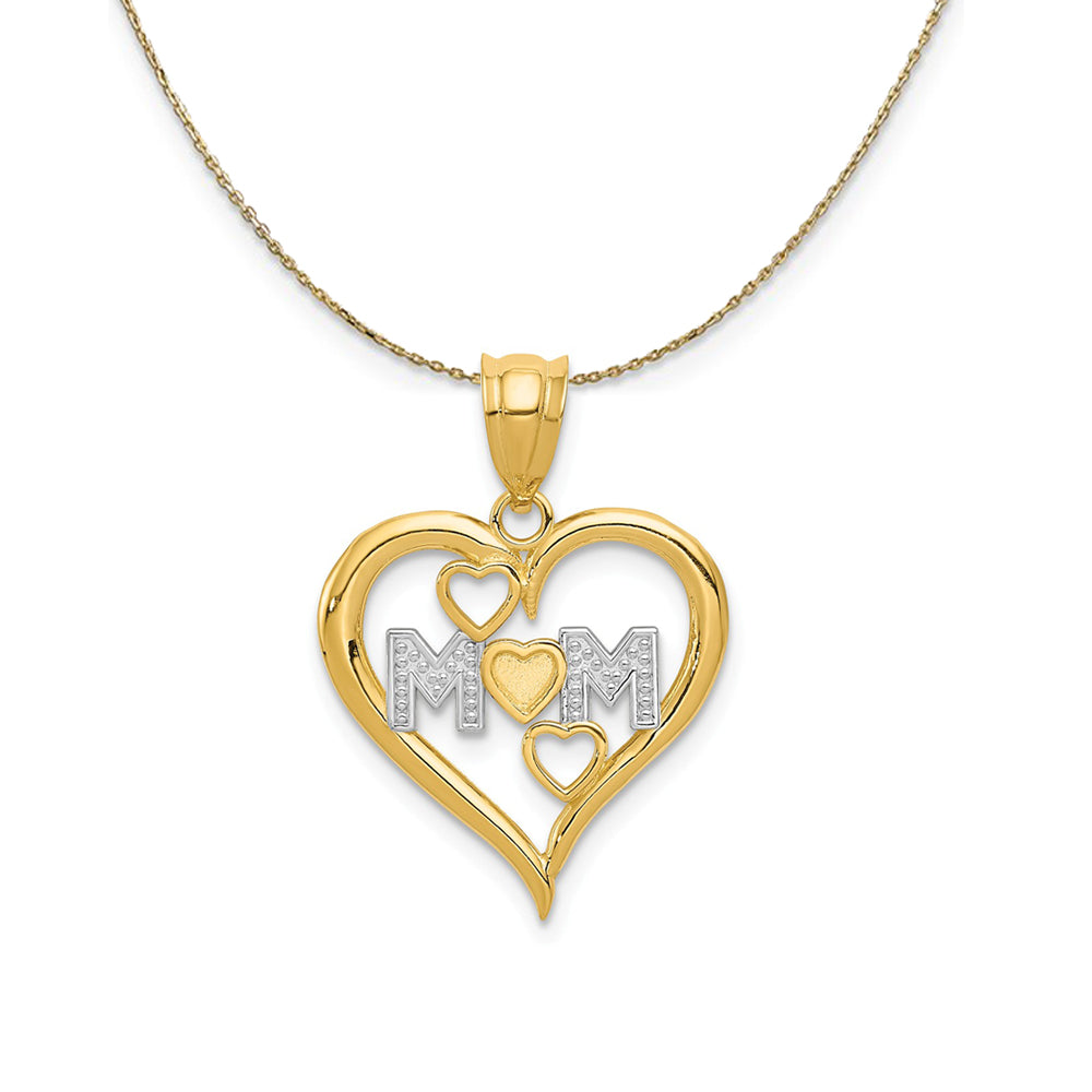 14k Yellow Gold and Rhodium Mom Heart Necklace, Item N24014 by The Black Bow Jewelry Co.