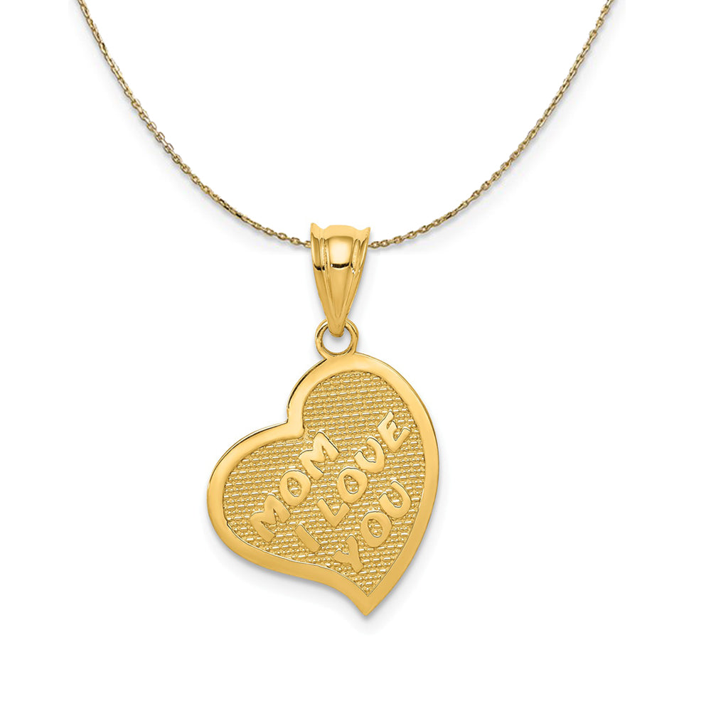 14k Yellow Gold Mom I Love You/Cross Reversible Heart Necklace, Item N24018 by The Black Bow Jewelry Co.
