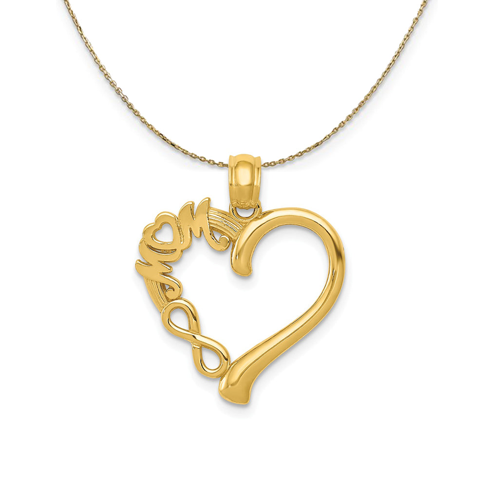 14k Yellow Gold Mom on Heart with Infinity Symbol Necklace, Item N24023 by The Black Bow Jewelry Co.