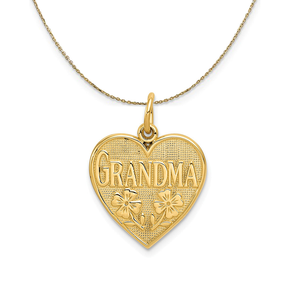 14k Yellow Gold Grandma Heart with Flowers Necklace, Item N24026 by The Black Bow Jewelry Co.