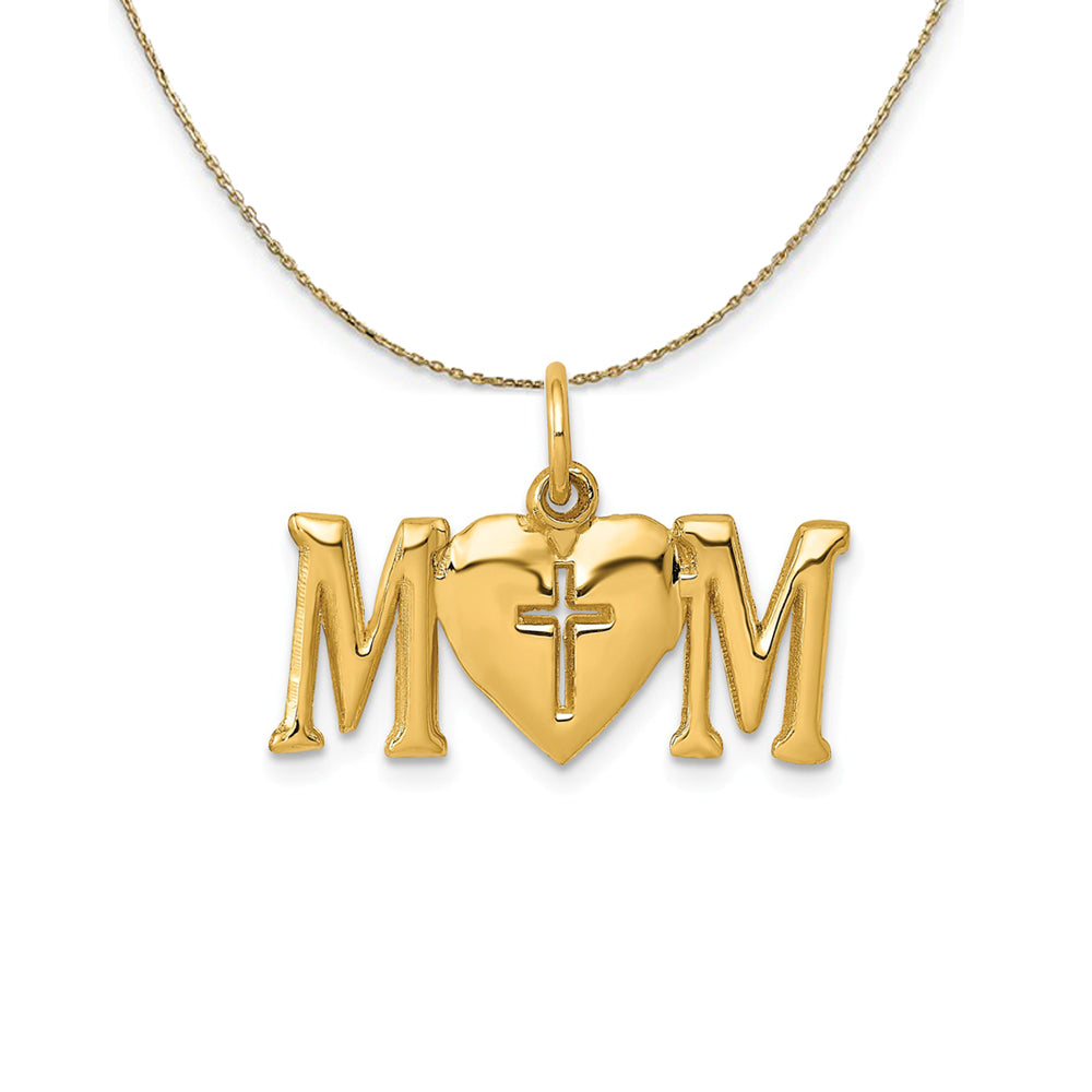 14k Yellow Gold Mom with Cross Necklace, Item N24027 by The Black Bow Jewelry Co.