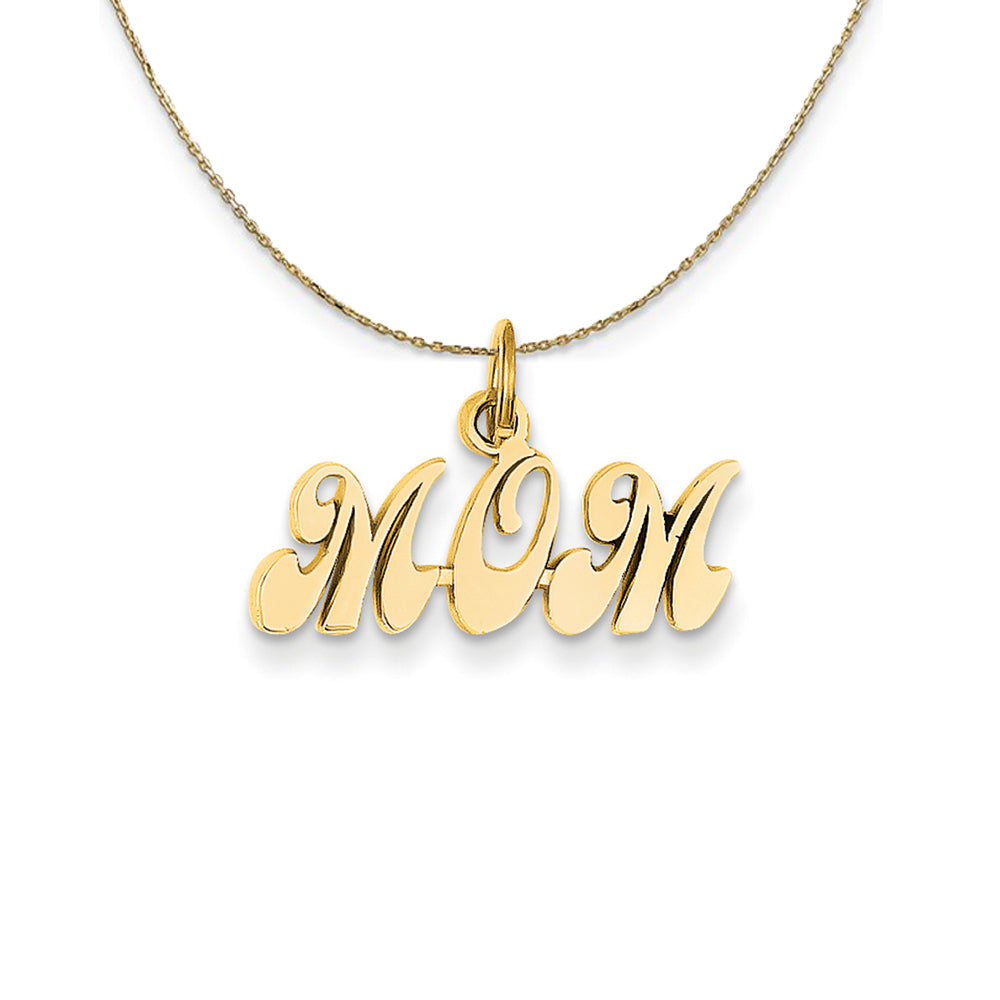 14k Yellow Gold Fancy Script Mom Necklace, Item N24037 by The Black Bow Jewelry Co.