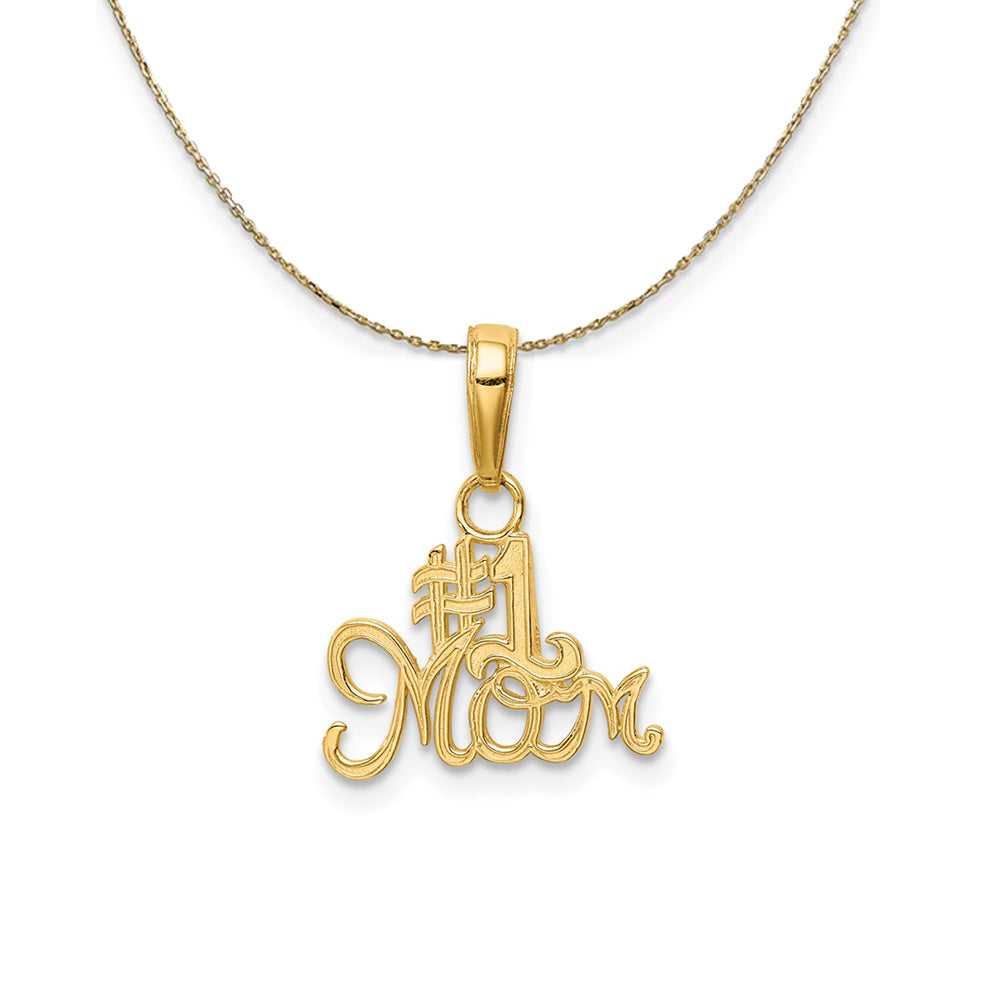 14k Yellow Gold Script #1 Mom Necklace, Item N24038 by The Black Bow Jewelry Co.