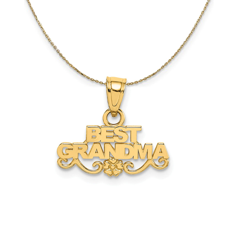 14k Yellow Gold Best Grandma Script Necklace, Item N24050 by The Black Bow Jewelry Co.