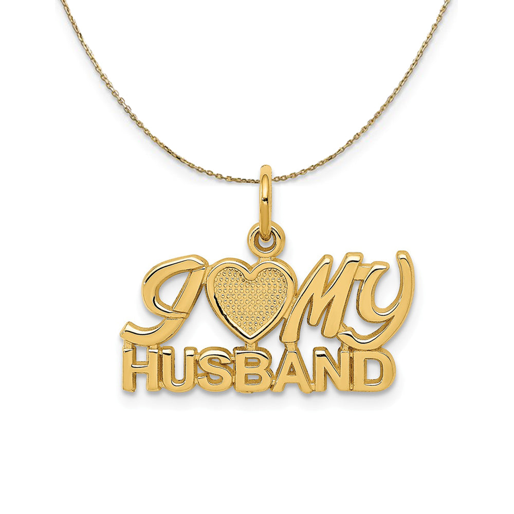 14k Yellow Gold Polished I Heart My Husband Necklace, Item N24111 by The Black Bow Jewelry Co.