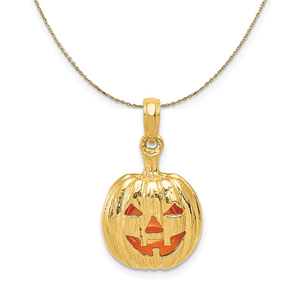 14k Yellow Gold and Enameled 3D Pumpkin Necklace, Item N24120 by The Black Bow Jewelry Co.