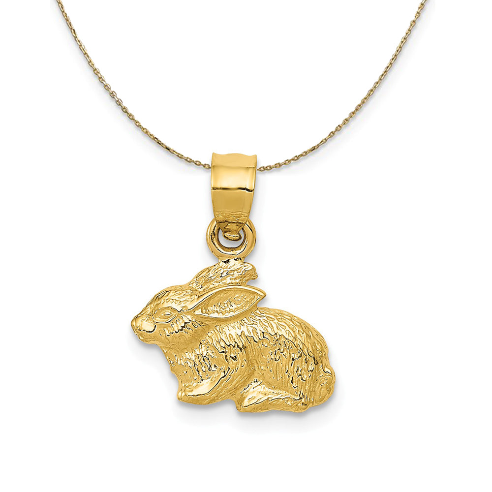 14k Yellow Gold Textured Rabbit Necklace, Item N24123 by The Black Bow Jewelry Co.