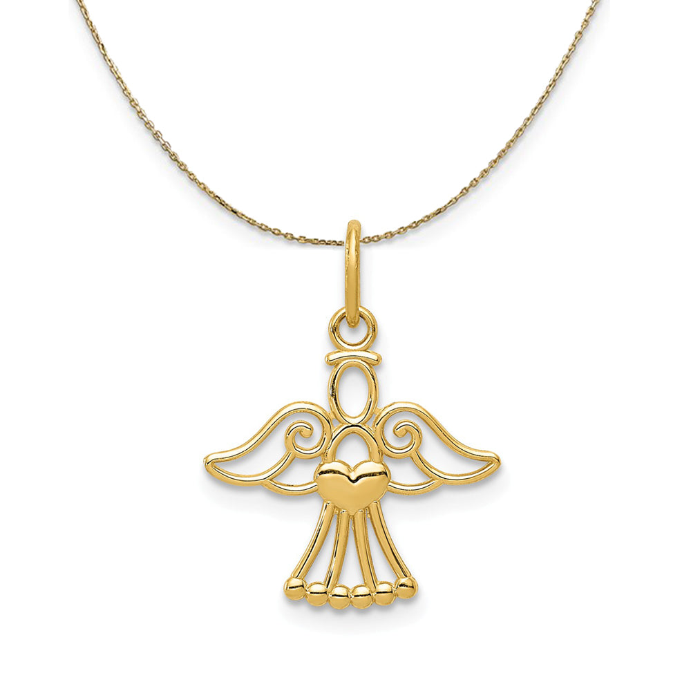 14k Yellow Gold Polished Small Angel with Heart Necklace, Item N24124 by The Black Bow Jewelry Co.