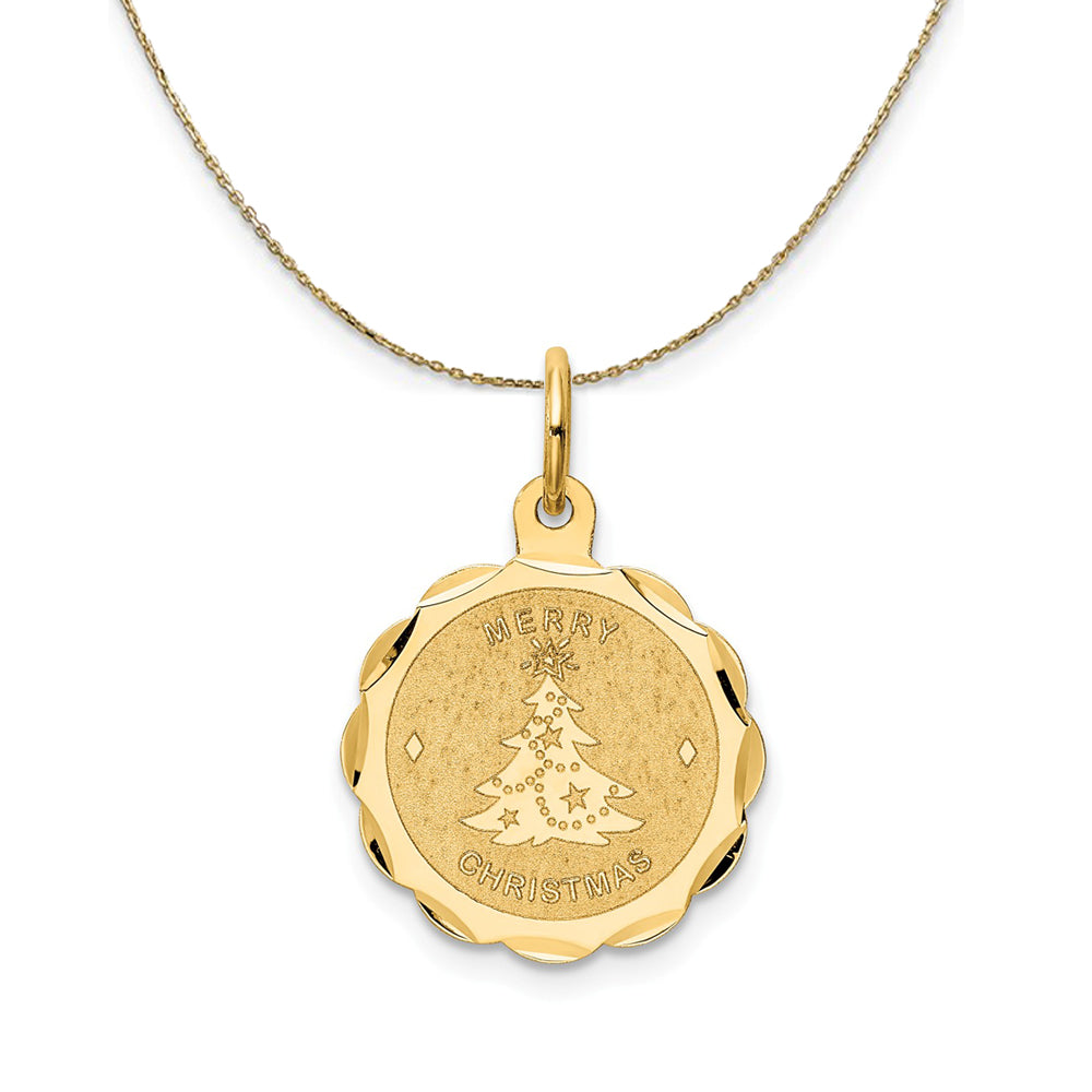 14k Yellow Gold Merry Christmas Engravable Disc Necklace, Item N24126 by The Black Bow Jewelry Co.