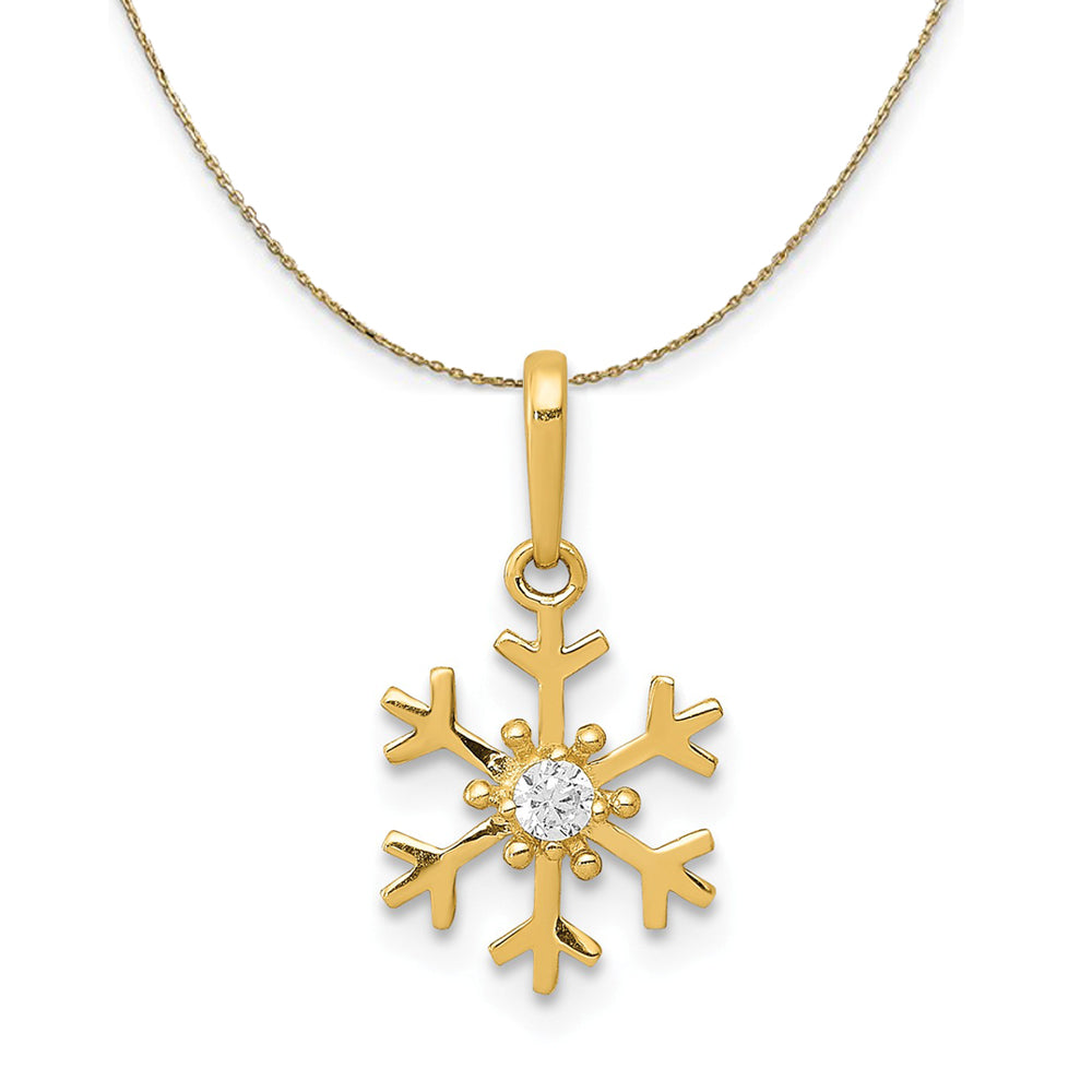 14k Yellow Gold &amp; Cubic Zirconia Snowflake Necklace, Item N24132 by The Black Bow Jewelry Co.