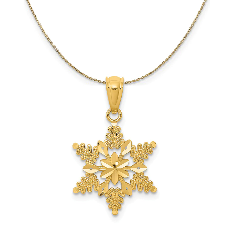 14k Yellow Gold Diamond Cut and Polished Snowflake Necklace, Item N24133 by The Black Bow Jewelry Co.