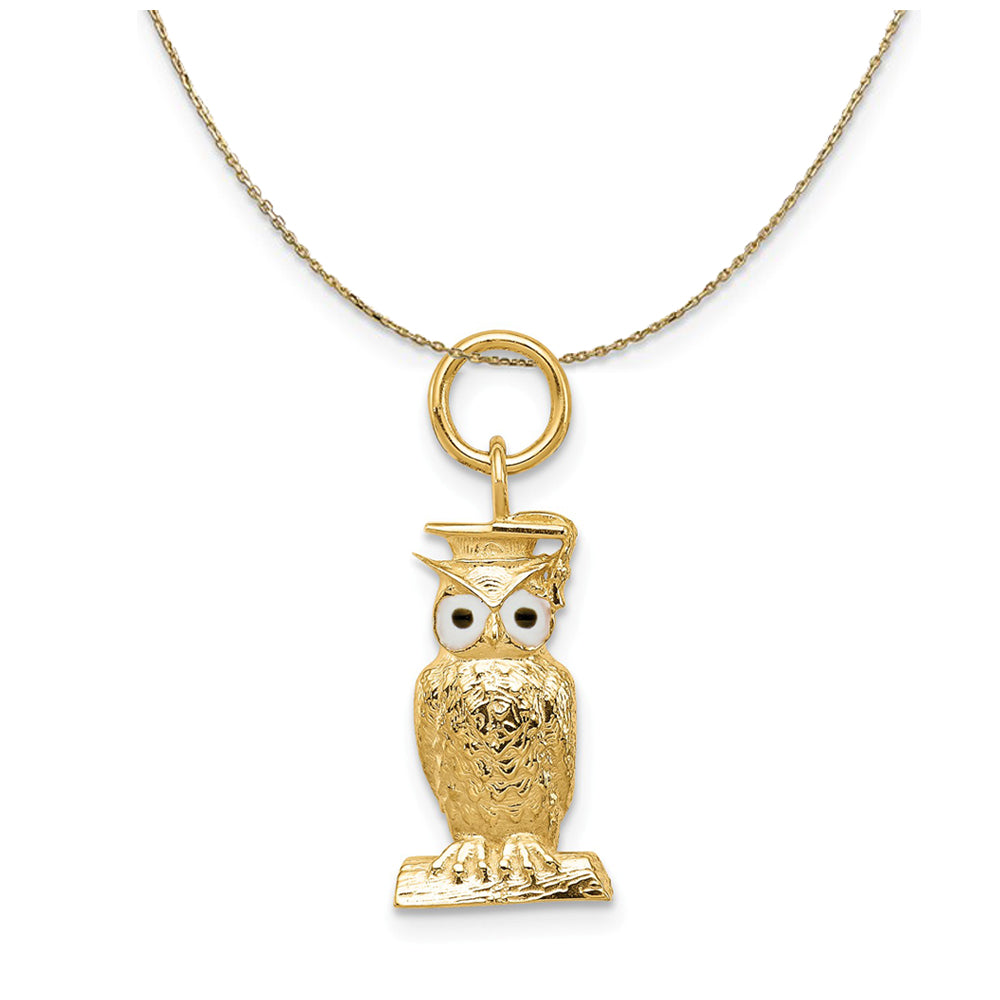 14k Yellow Gold &amp; Enamel Graduation Owl (7mm) Necklace, Item N24137 by The Black Bow Jewelry Co.