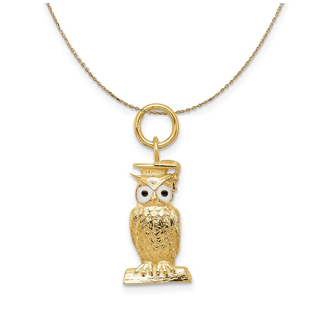 14k Yellow Gold & Enamel Graduation Owl (7mm) Necklace, Item N24137 by The Black Bow Jewelry Co.