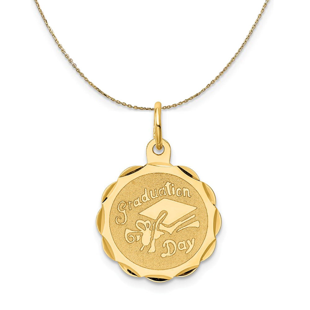 14k Yellow Gold Graduation Day Brocaded Disc Necklace, Item N24146 by The Black Bow Jewelry Co.