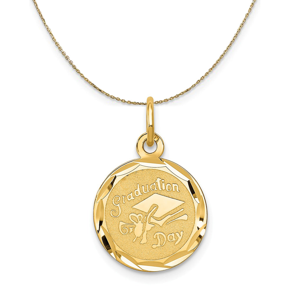 14k Yellow Gold Graduation Cap Brocaded Disc Necklace, Item N24147 by The Black Bow Jewelry Co.