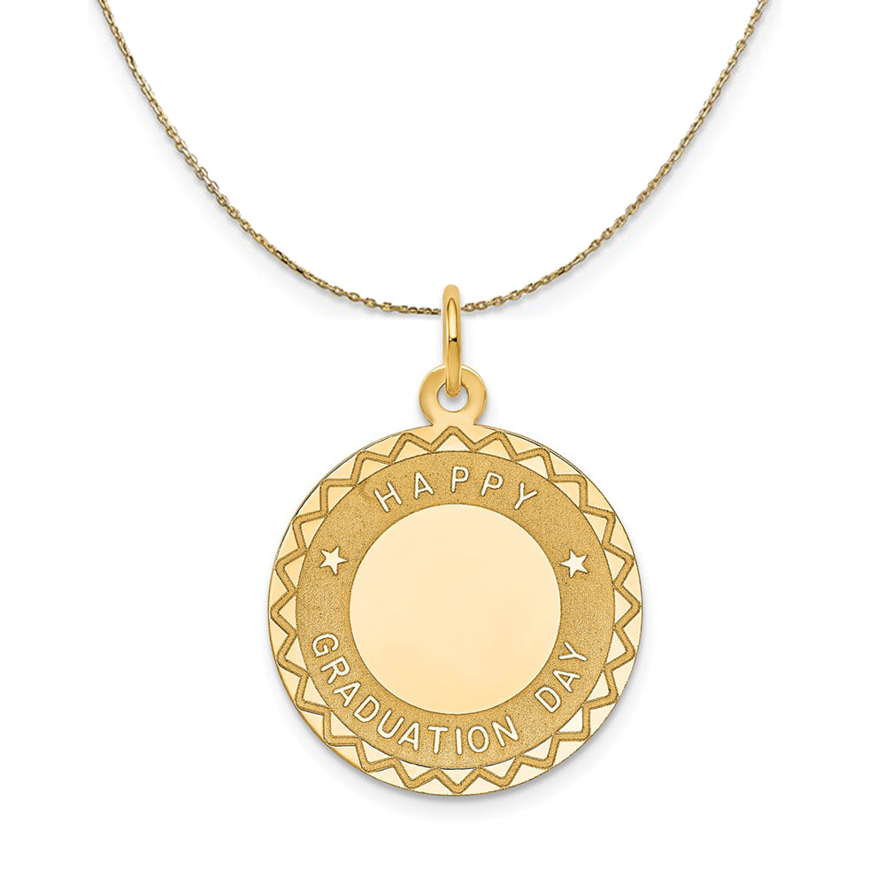 14k Yellow Gold Happy Graduation Day Circle Necklace, Item N24154 by The Black Bow Jewelry Co.