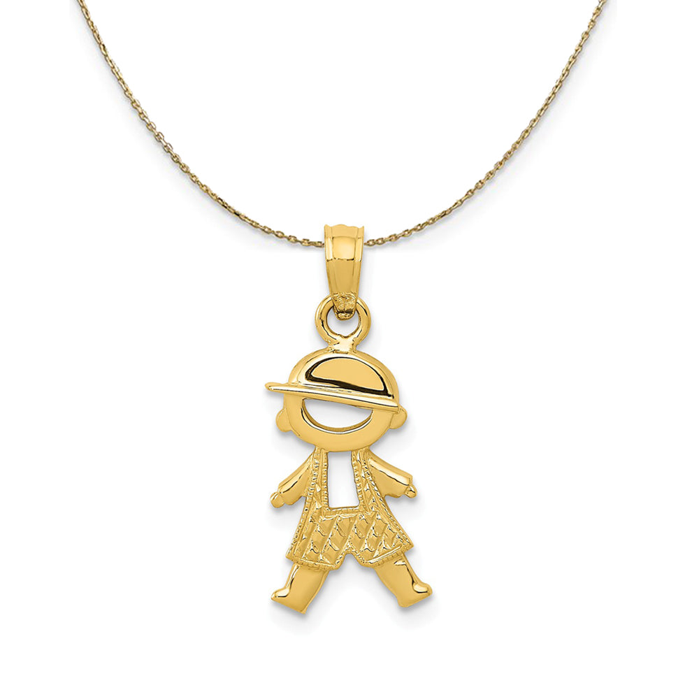 14k Yellow Gold Textured Boy In Overalls Necklace, Item N24169 by The Black Bow Jewelry Co.