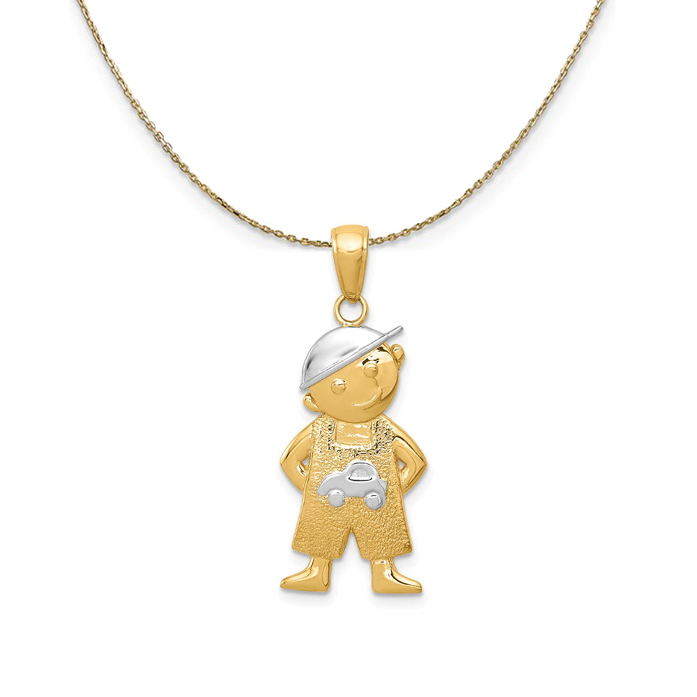 14k Yellow Gold Rhodium Boy with Hands In Pockets Necklace, Item N24175 by The Black Bow Jewelry Co.