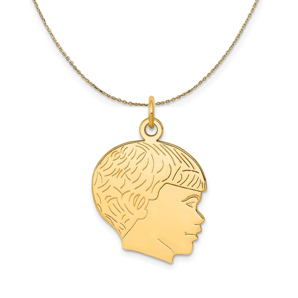 14k Yellow Gold Polished Boys Head Necklace, Item N24185 by The Black Bow Jewelry Co.